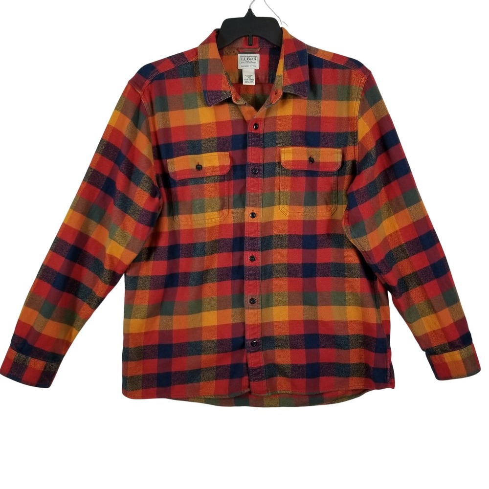 LL Bean Mens Flannel Shirt L Large Slightly Fitted Organic Cotton Plaid 508105
